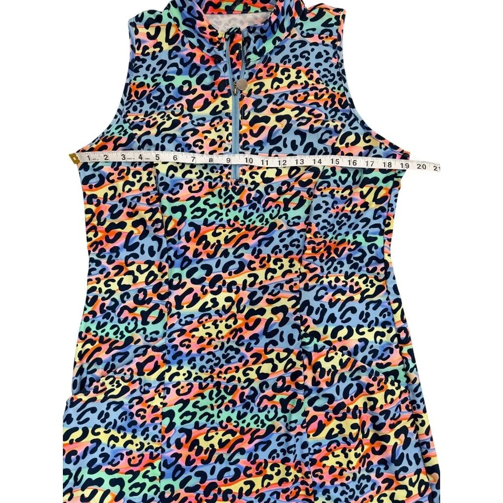 Tzu Tzu Womens Size L Dress Sleeveless Zip Mock-Neck Rainbow Leopard Pockets - Picture 6 of 7